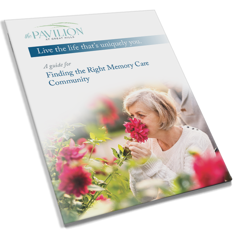 Download our memory care guide to help you learn more about The Pavilion at Great Hills. 