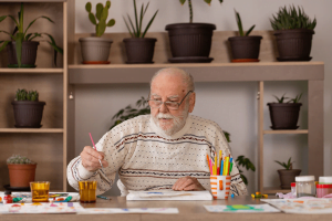 Older Adult Painting at Home