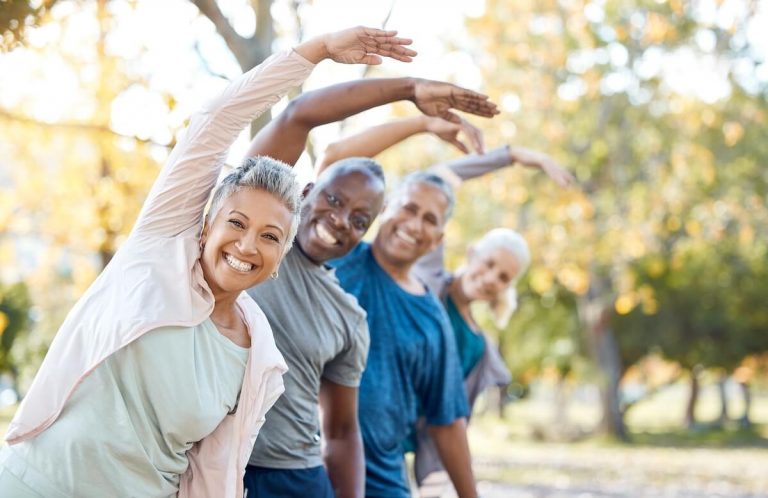 Group of seniors exercising together.