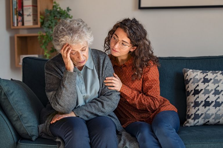 Adult daughter with older mom