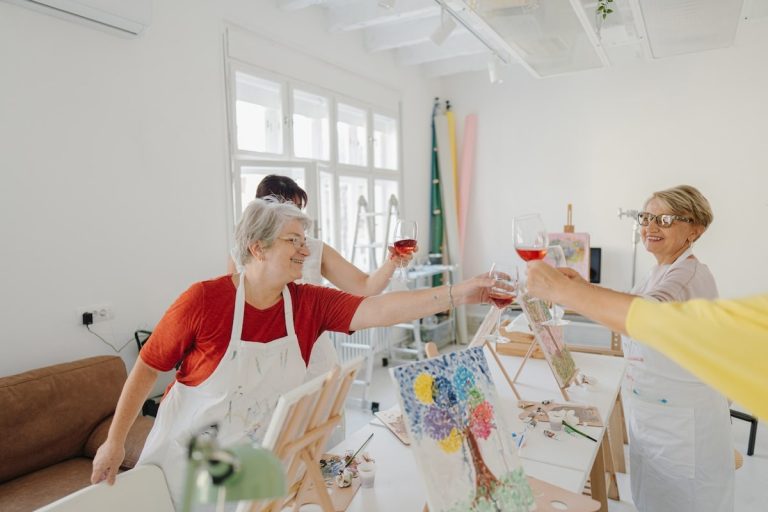 seniors enjoy wine and painting at networking event